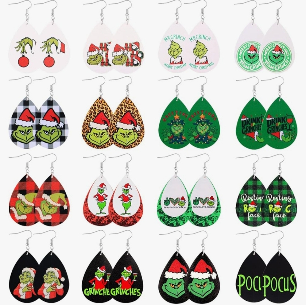Christmas Earrings for Women Handmade Teardrop Dangle Faux Leather Earrings